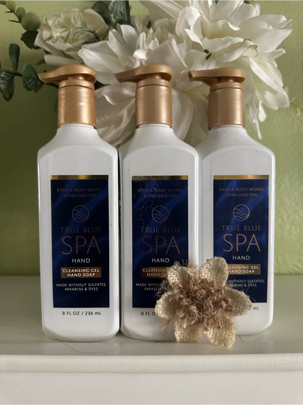 Bath & Body Works True Blue Spa Hand Cleansing Gel - White/Gold Pump (3) PC